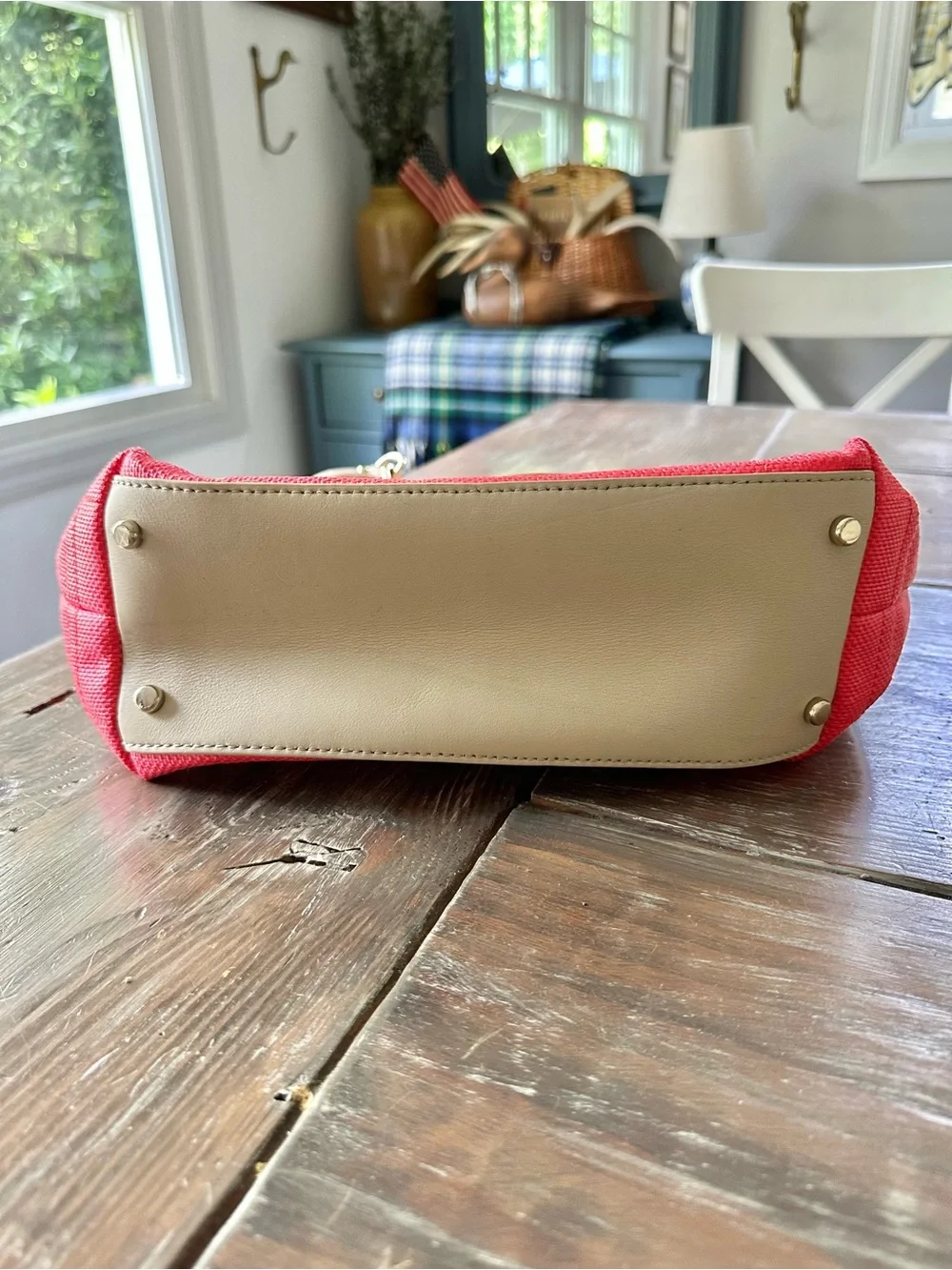Kate Spade Veranda Place Straw Maryanne Shoulder Bag in Coral Pink & Cream